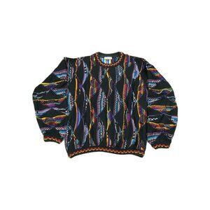 Vintage Kings Images Knit Sweater Mens M Multicolor Textured Geometric Pullover